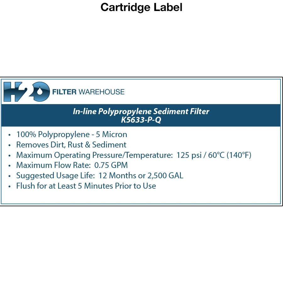 H2O Filter Warehouse 11″ X 2-1/2″, 5 Micron Polypropylene Inline Filter W/ 1/4″ Quick-Connect Fittings 4 H2O Filter Warehouse 11″ X 2-1/2″, 5 Micron Polypropylene Inline Filter W/ 1/4″ Quick-Connect Fittings - Image 2
